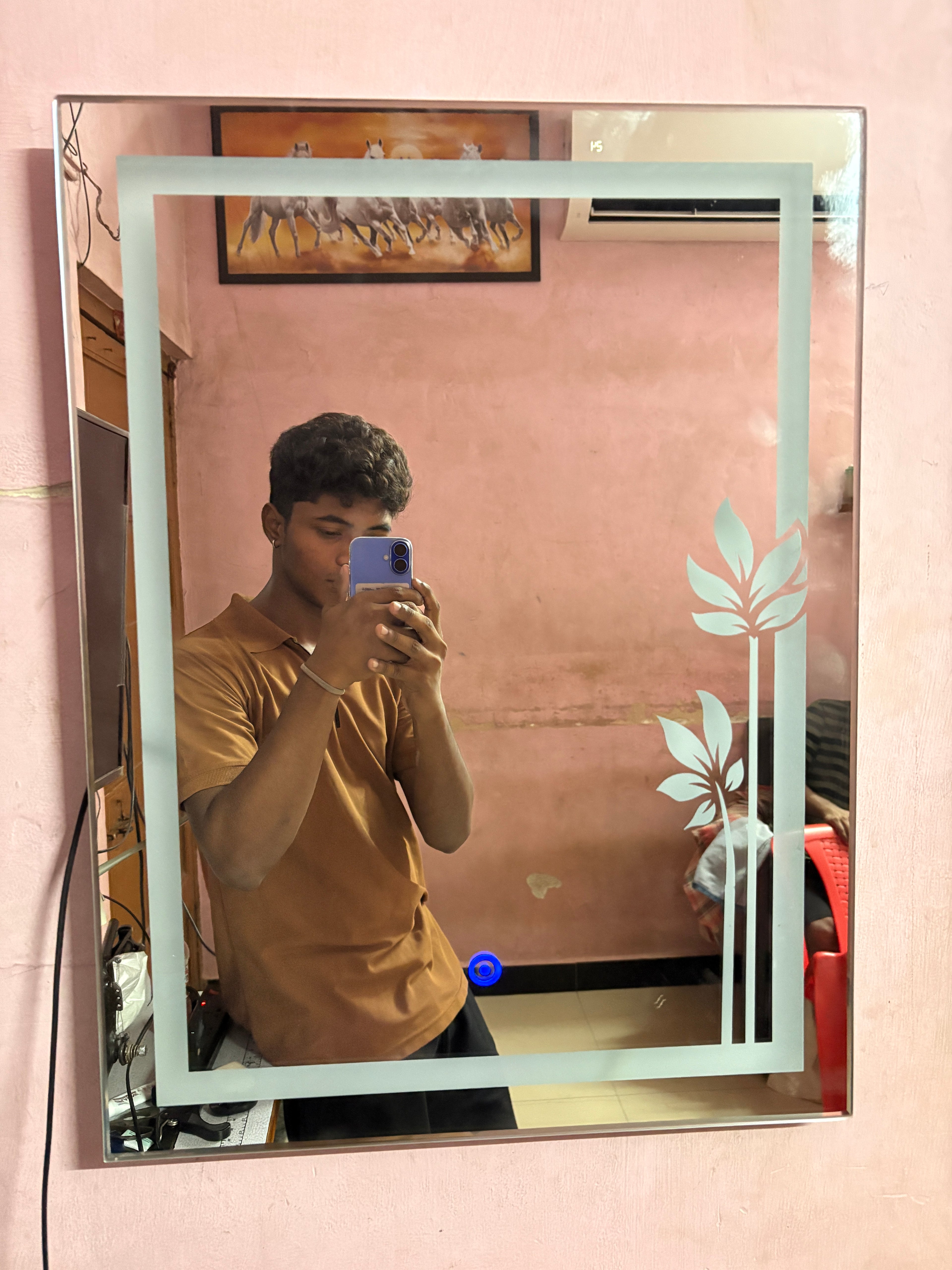 Vireleaf Floral LED Mirror – Dimmable Touch Sensor | Custom Size Available