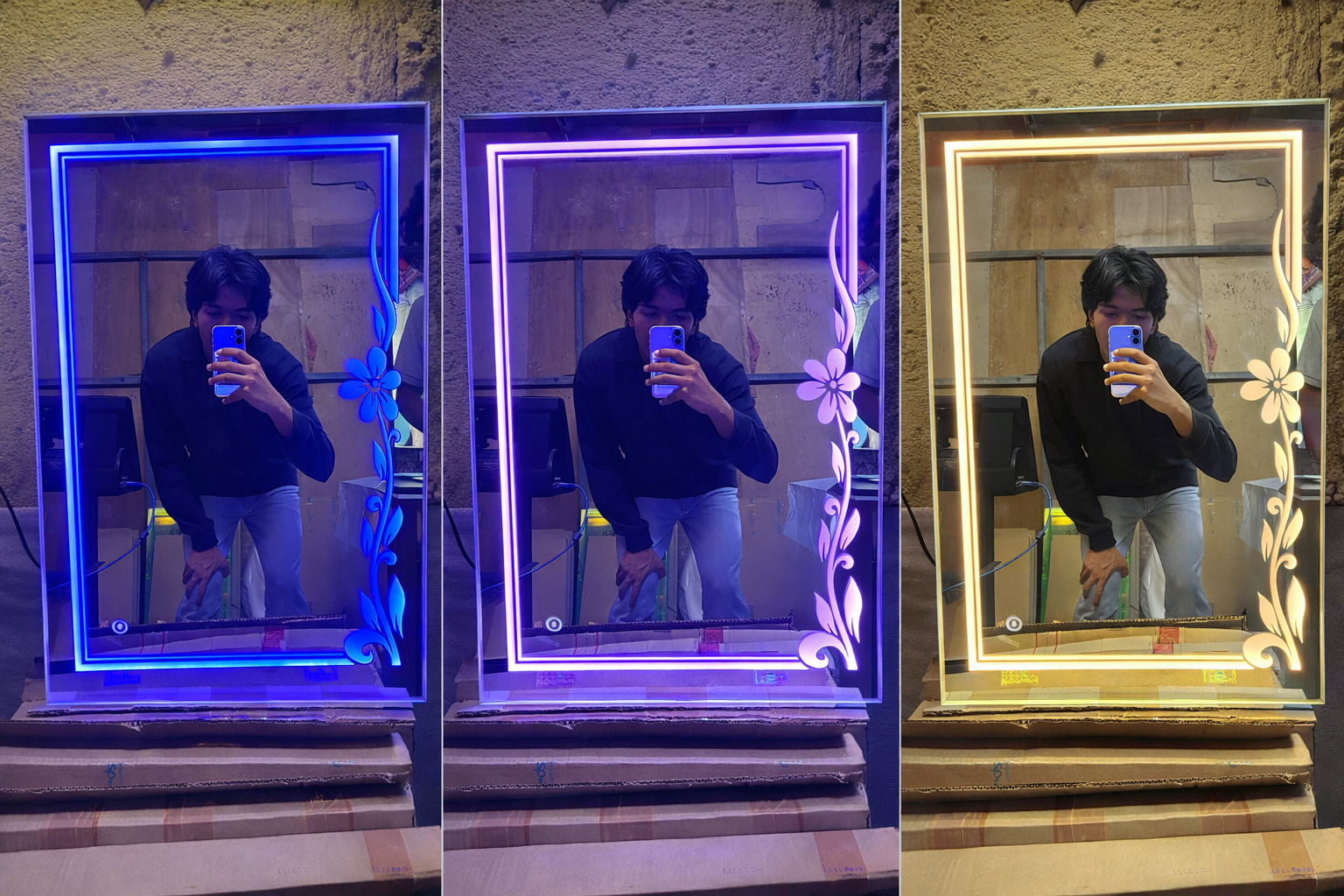 Floral Frame LED Mirror – Dimmable Touch Sensor | Custom Size Available