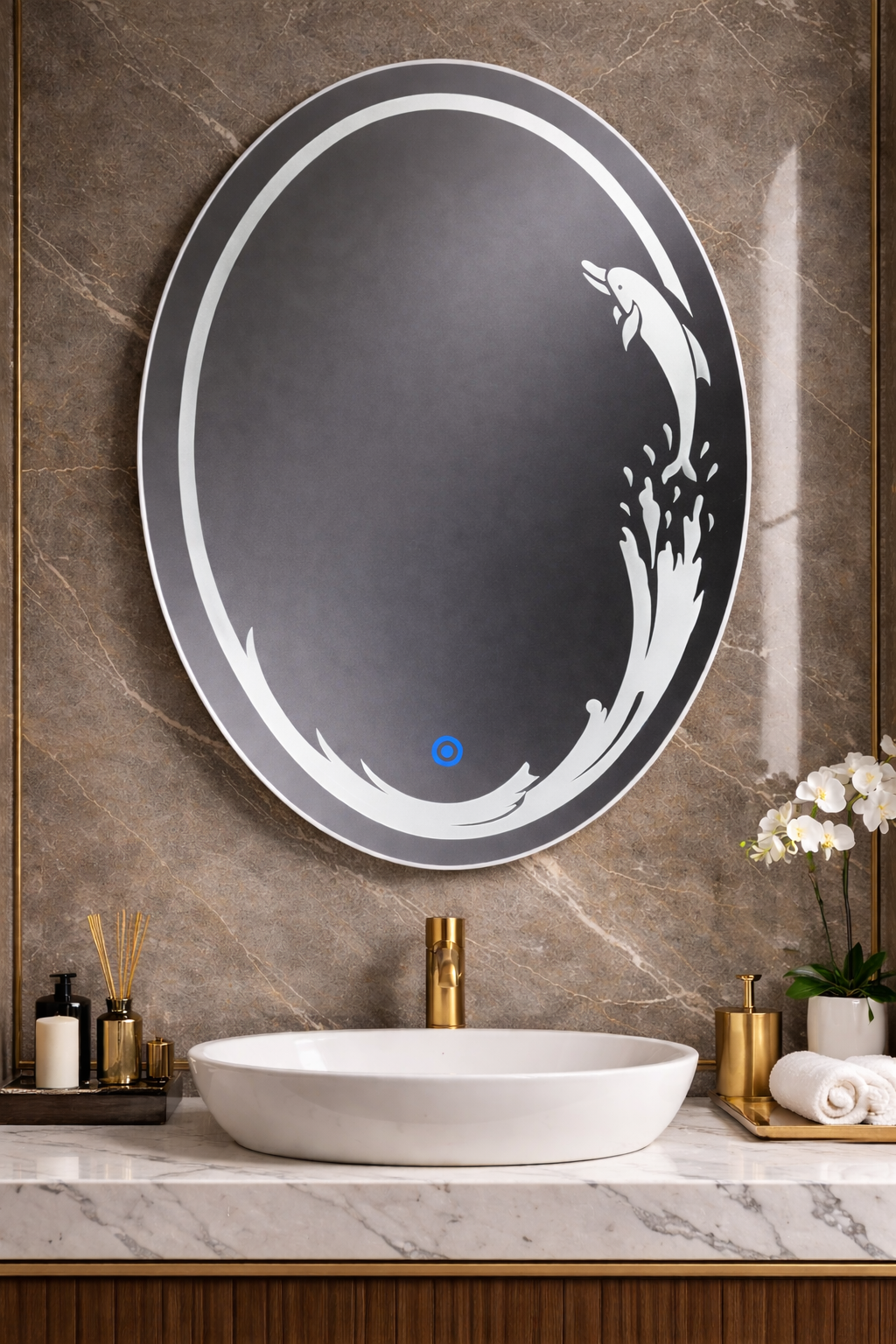 Dolphin Wave Oval LED Mirror – Touch Sensor | Custom Size Available