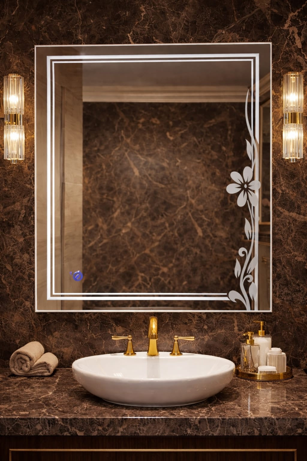 Floral Frame LED Mirror – Dimmable Touch Sensor | Custom Size Available