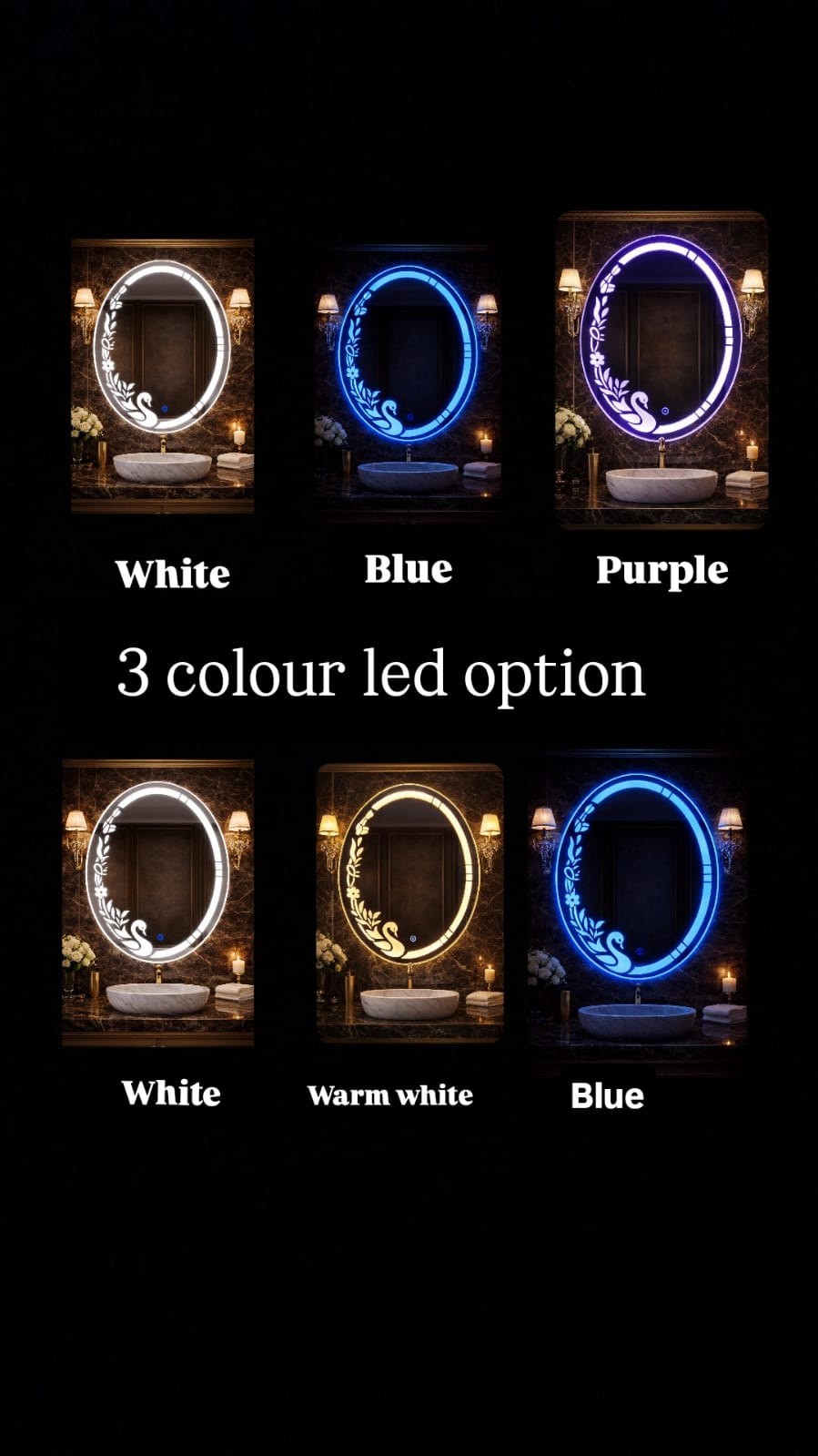 Nightglow Peacock Bloom Oval LED Mirror – After-Glow Effect | Dimmable Touch Sensor