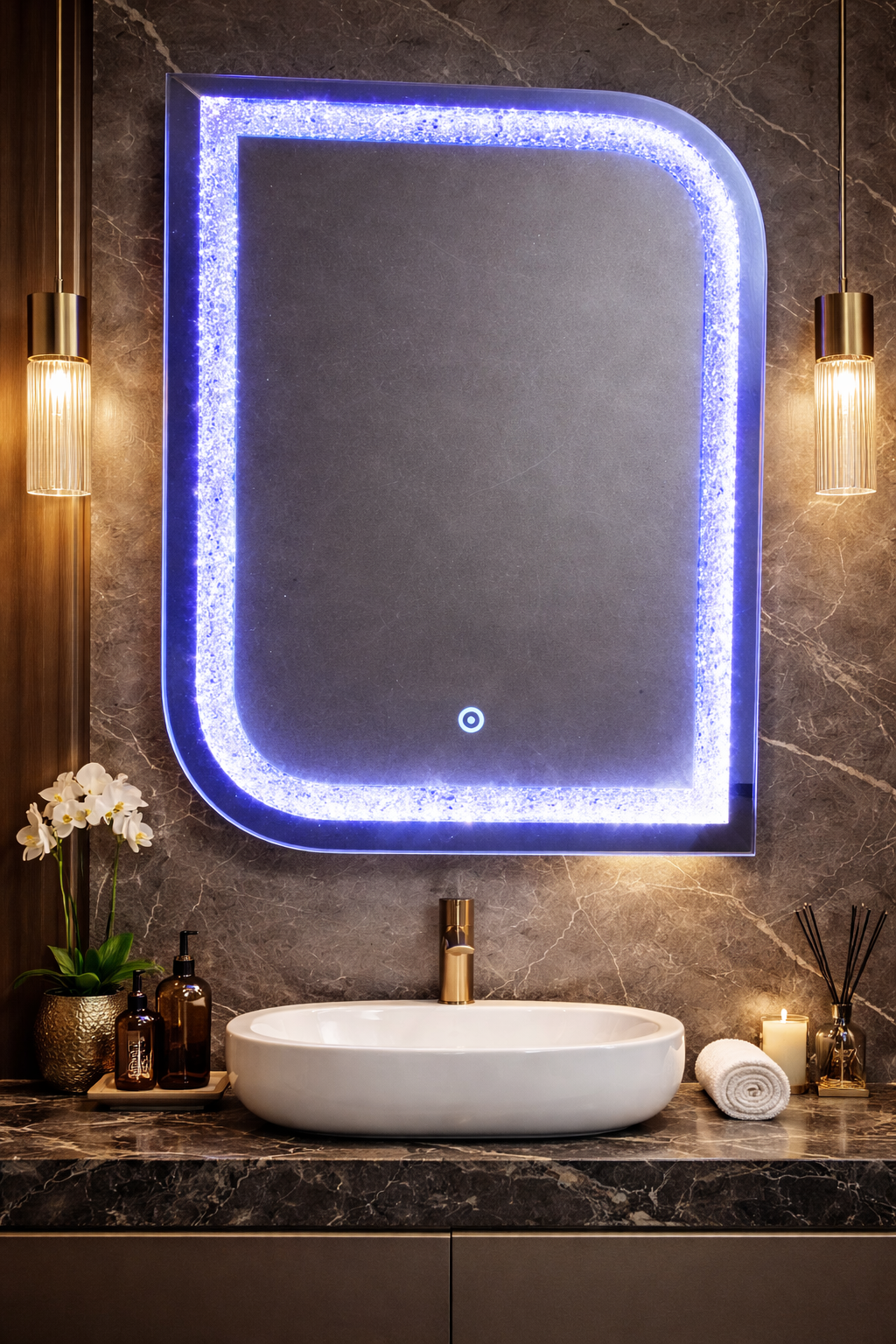 Crystal Aura LED Mirror – Touch Sensor | 3 Light Modes | Custom Size