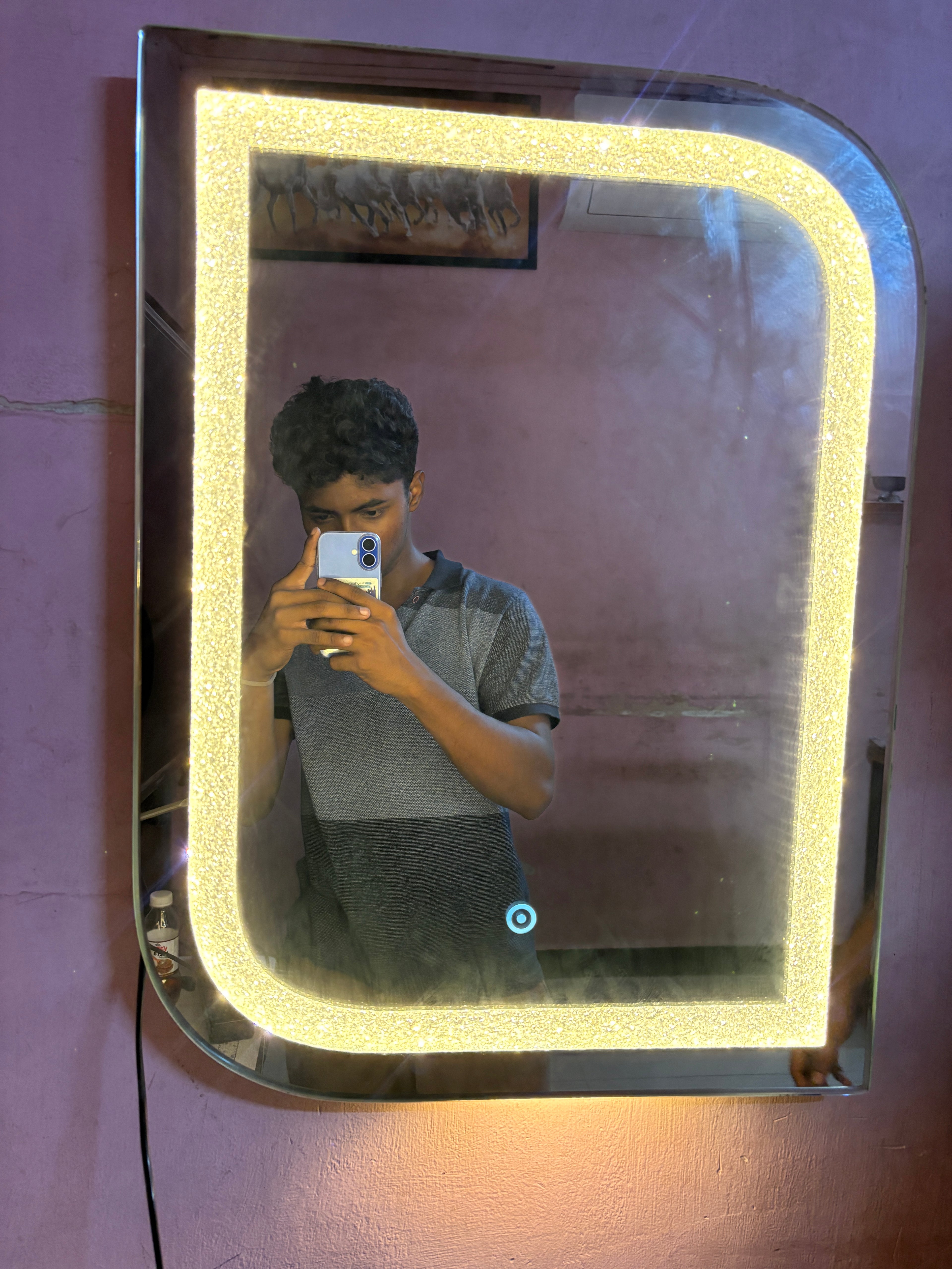 Crystal Aura LED Mirror – Touch Sensor | 3 Light Modes | Custom Size