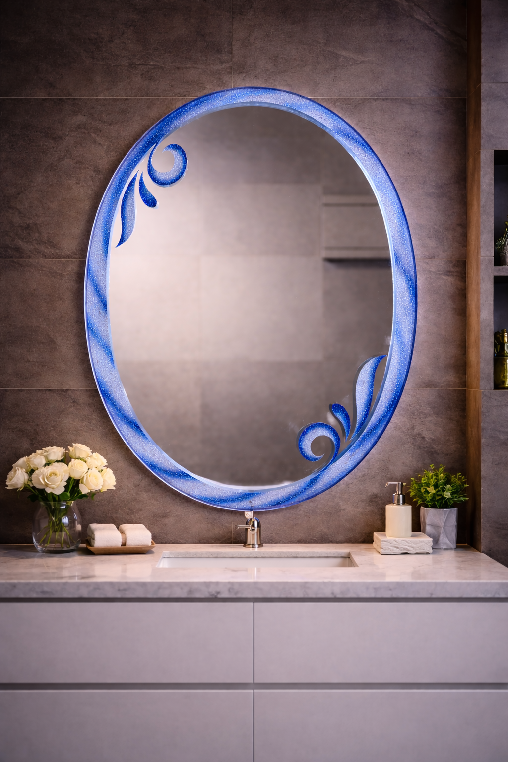 Elara wave Oval  Designer Glass Wall Mirror