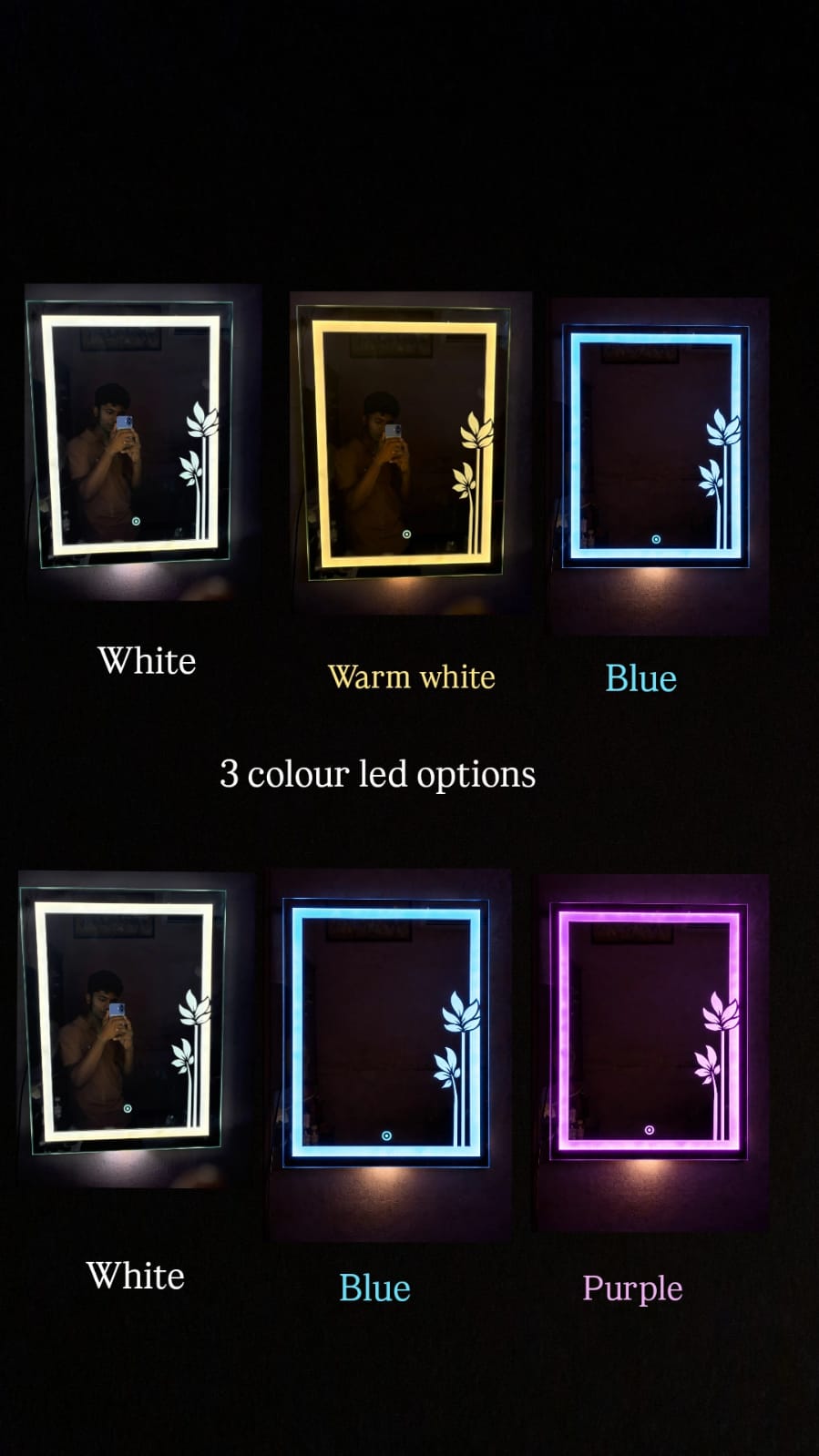 Vireleaf Floral LED Mirror – Dimmable Touch Sensor | Custom Size Available