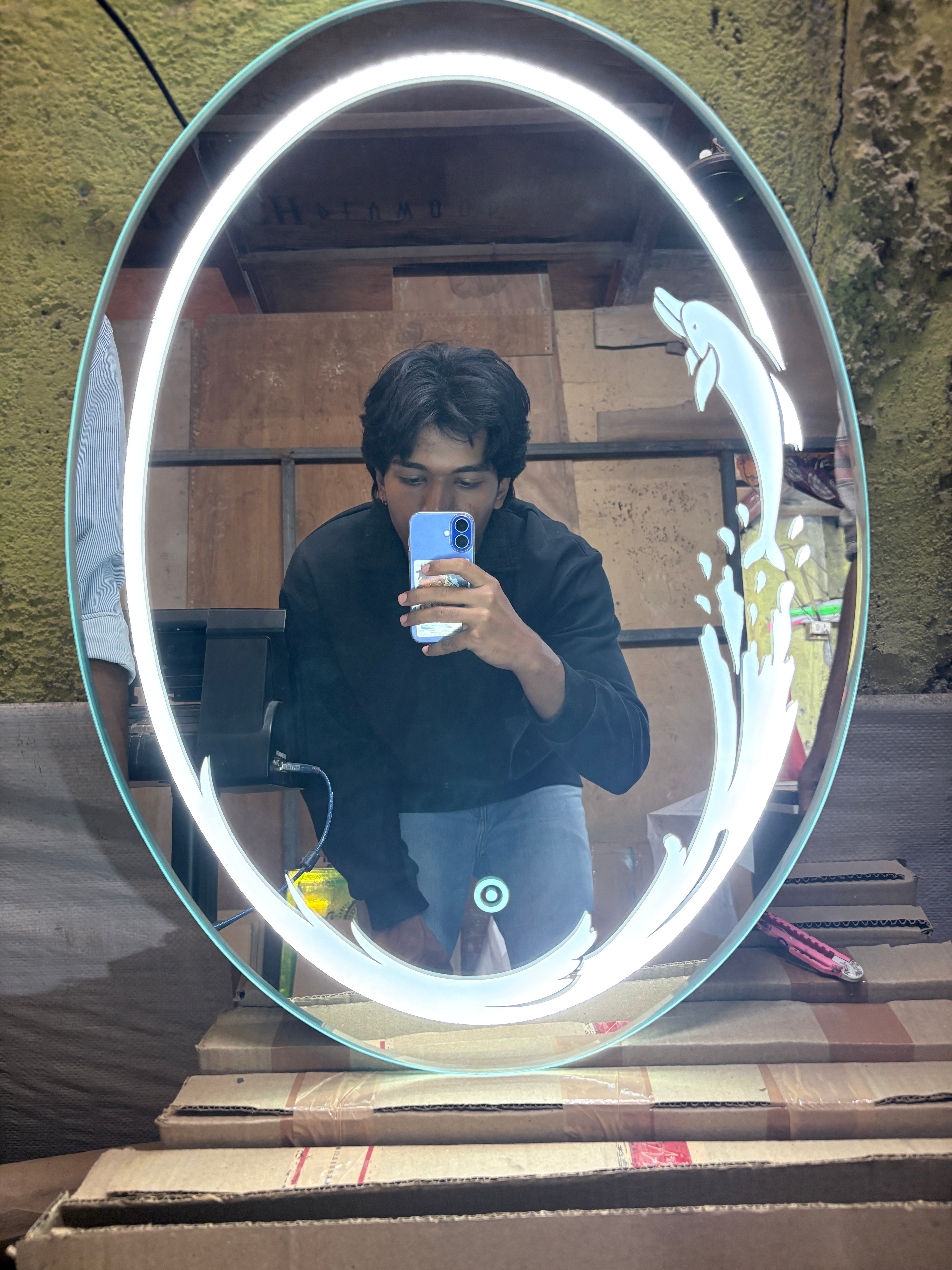 Dolphin Wave Oval LED Mirror – Touch Sensor | Custom Size Available