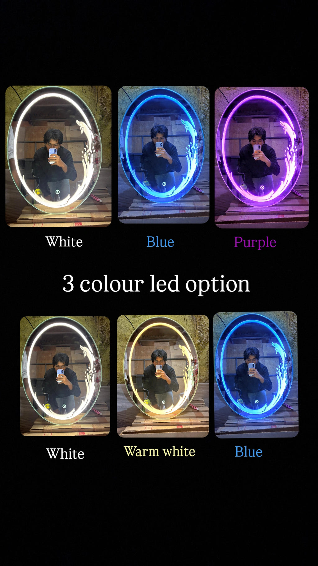 Dolphin Wave Oval LED Mirror – Touch Sensor | Custom Size Available