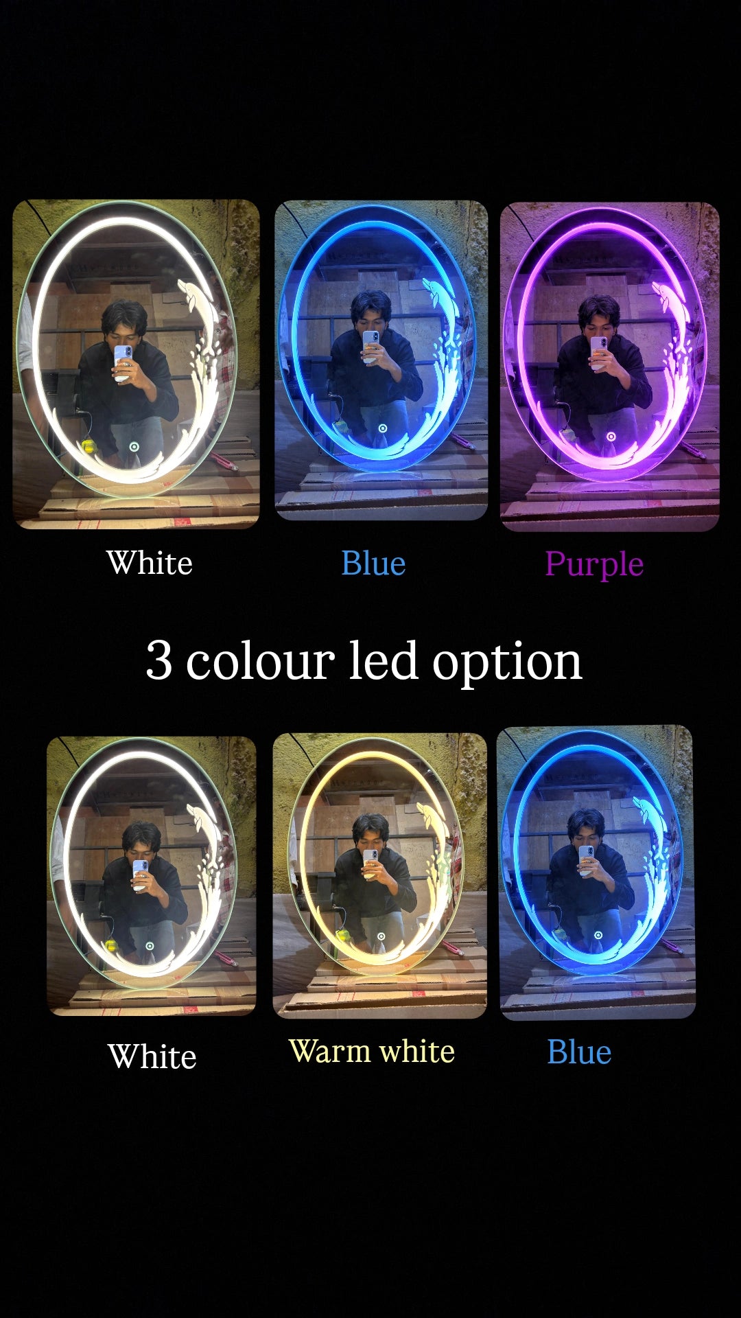 Dolphin Wave Oval LED Mirror – Touch Sensor | Custom Size Available