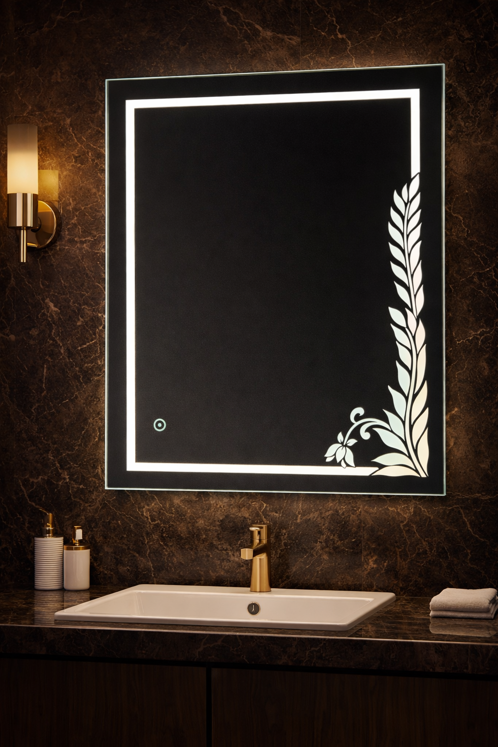 Floralis LED Mirror – Dimmable Touch Sensor | Designer Leaf Pattern