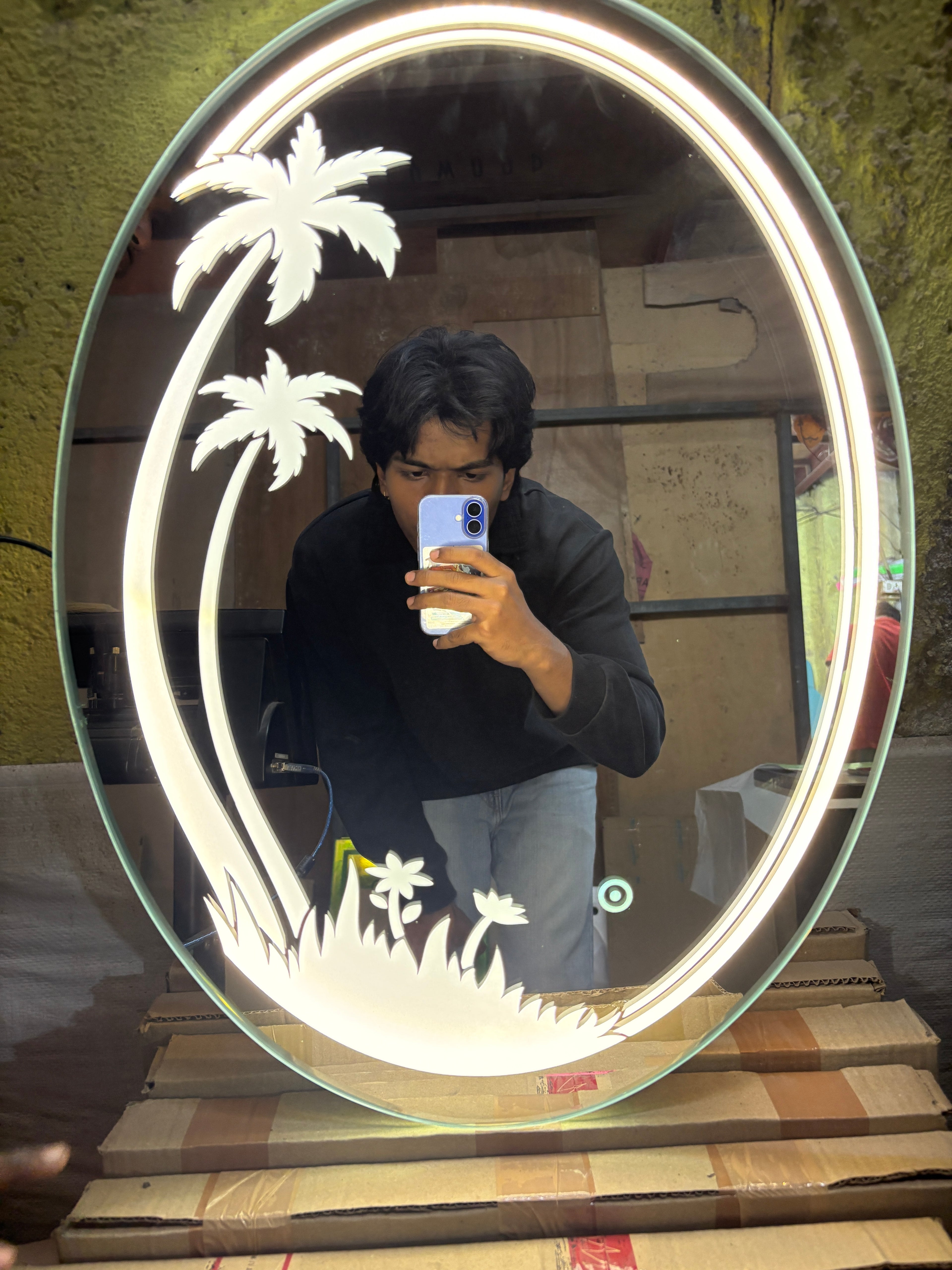 Tropical Oval Dimmable Touch Sensor LED Mirror (Custom Size Available)