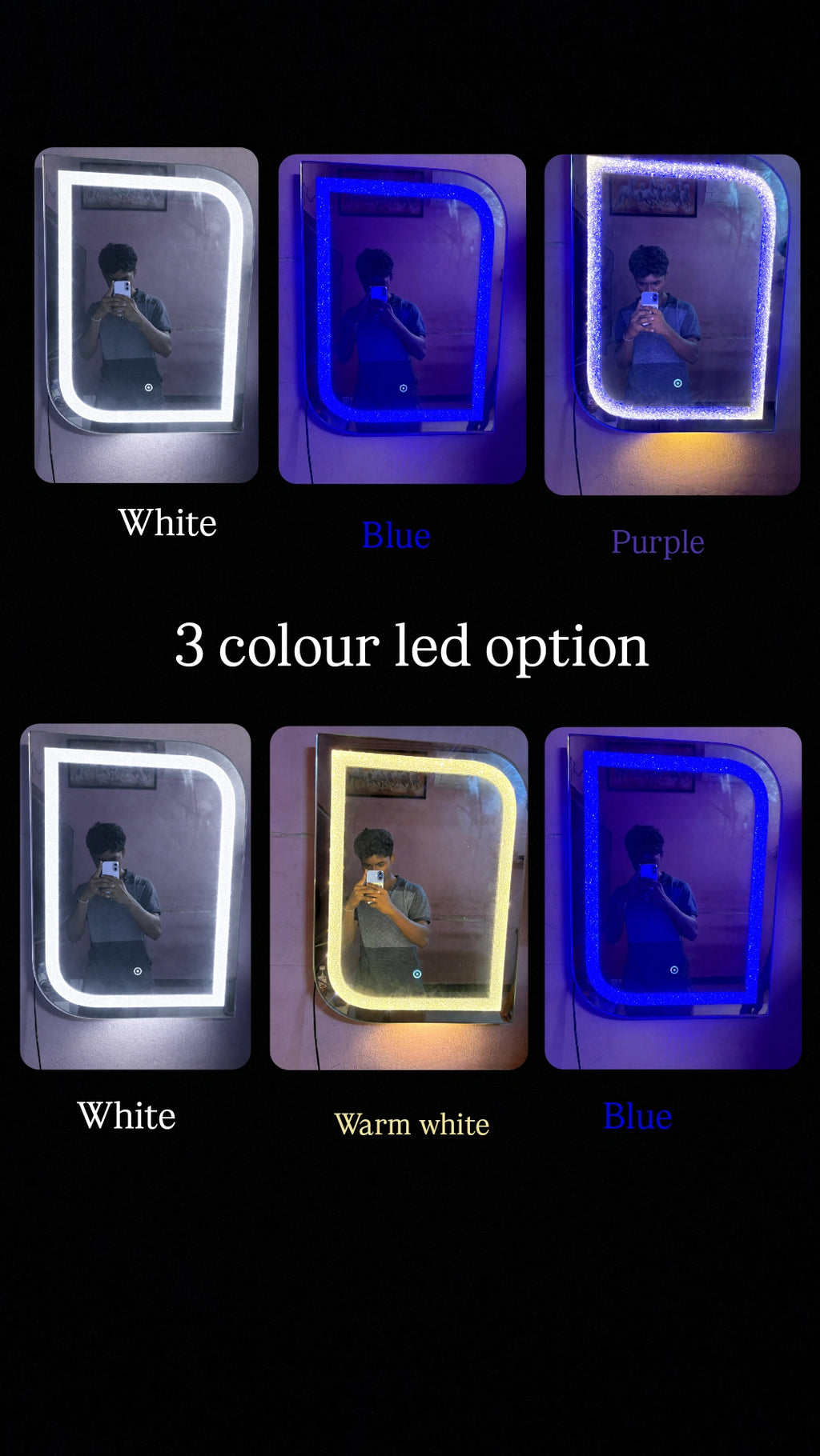Crystal Aura LED Mirror – Touch Sensor | 3 Light Modes | Custom Size