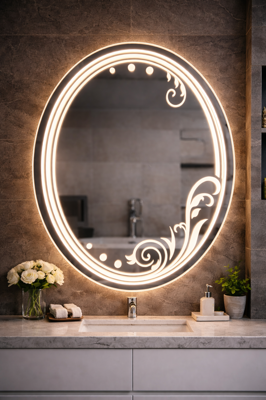Nightglow Oval LED Mirror – After-Glow Effect | Touch Sensor with Dimming