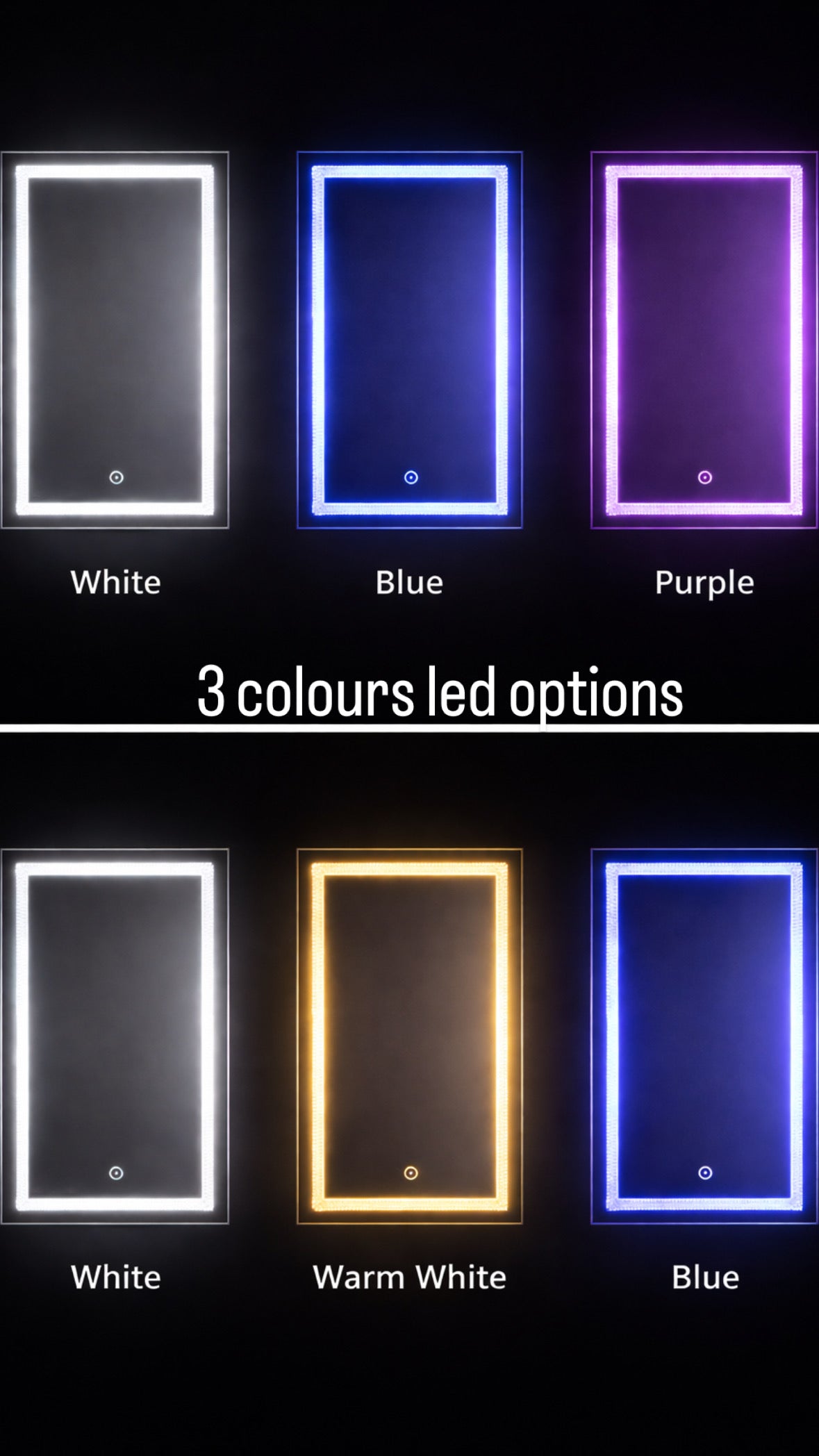 Crystal Edge Smart LED Mirror – Dimmable | 3 Light Modes | Touch Sensor