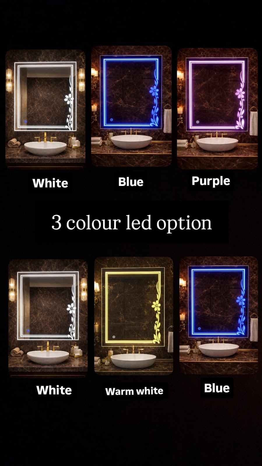 Floral Frame LED Mirror – Dimmable Touch Sensor | Custom Size Available