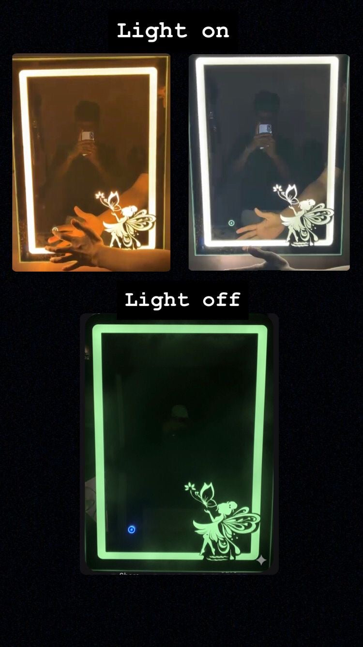 NightGlow Fairy LED Smart Mirror – Dimmable Touch | 3 Light Colors | Glow Art