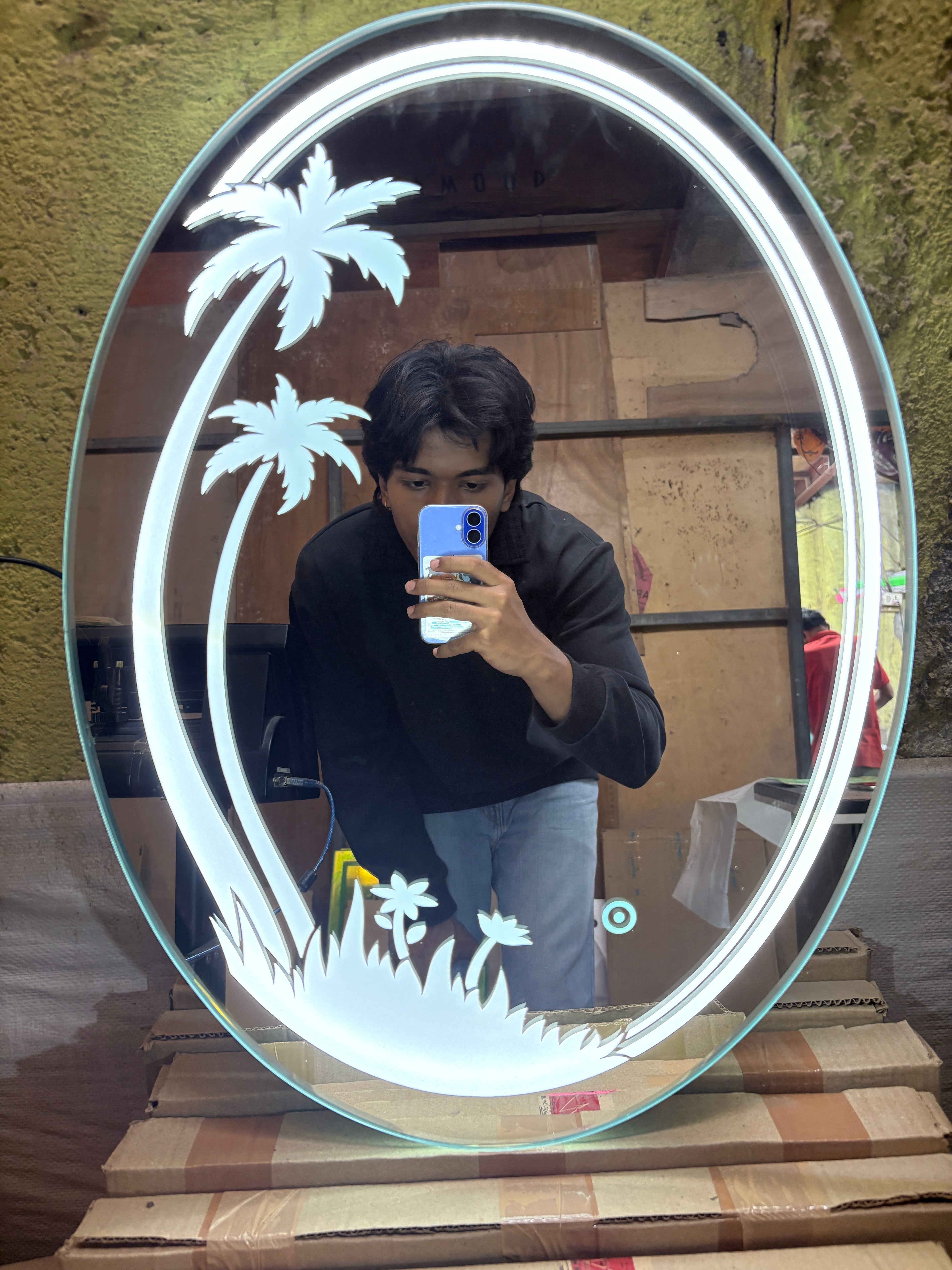 Tropical Oval Dimmable Touch Sensor LED Mirror (Custom Size Available)