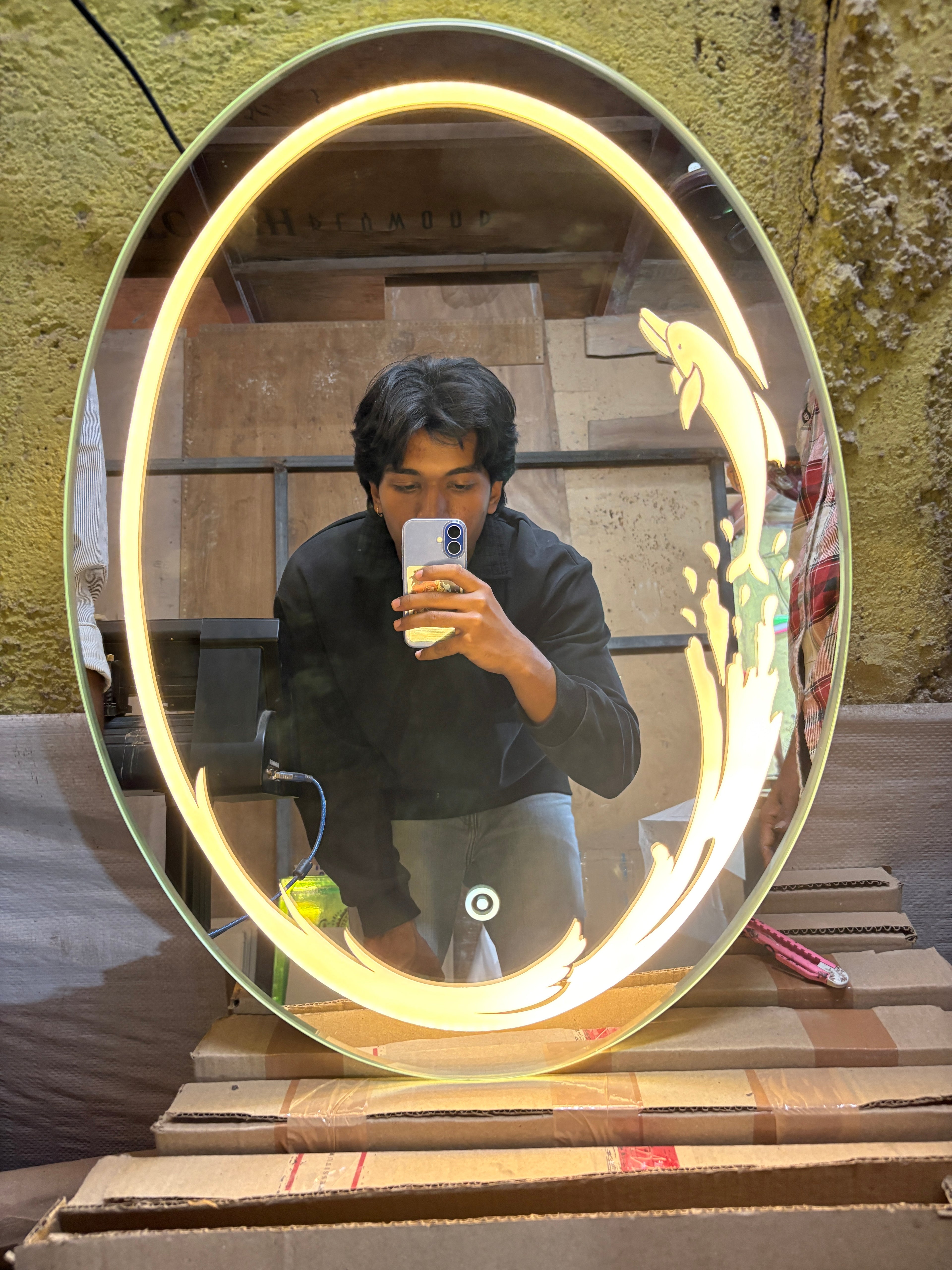 Dolphin Wave Oval LED Mirror – Touch Sensor | Custom Size Available