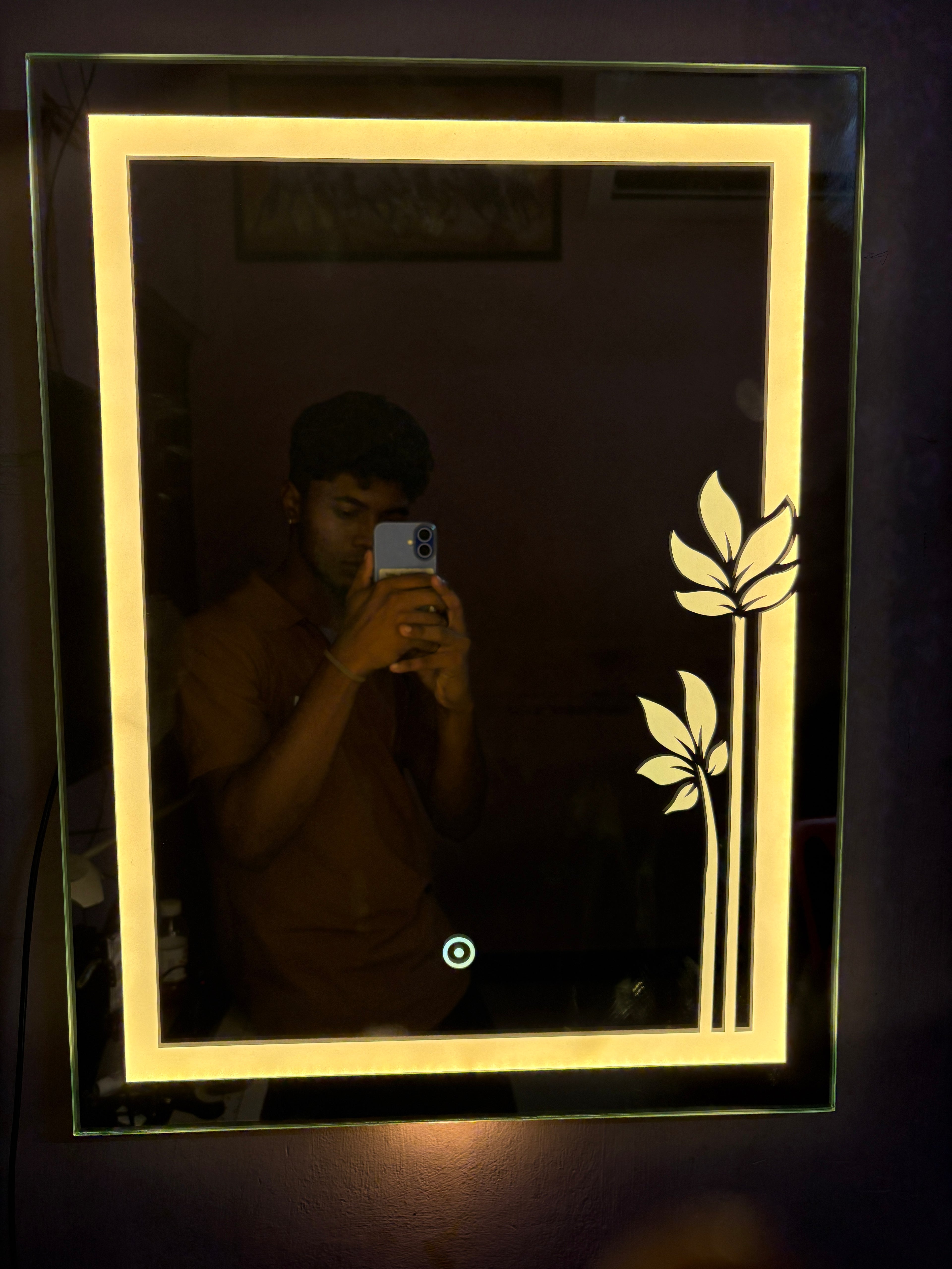 Vireleaf Floral LED Mirror – Dimmable Touch Sensor | Custom Size Available