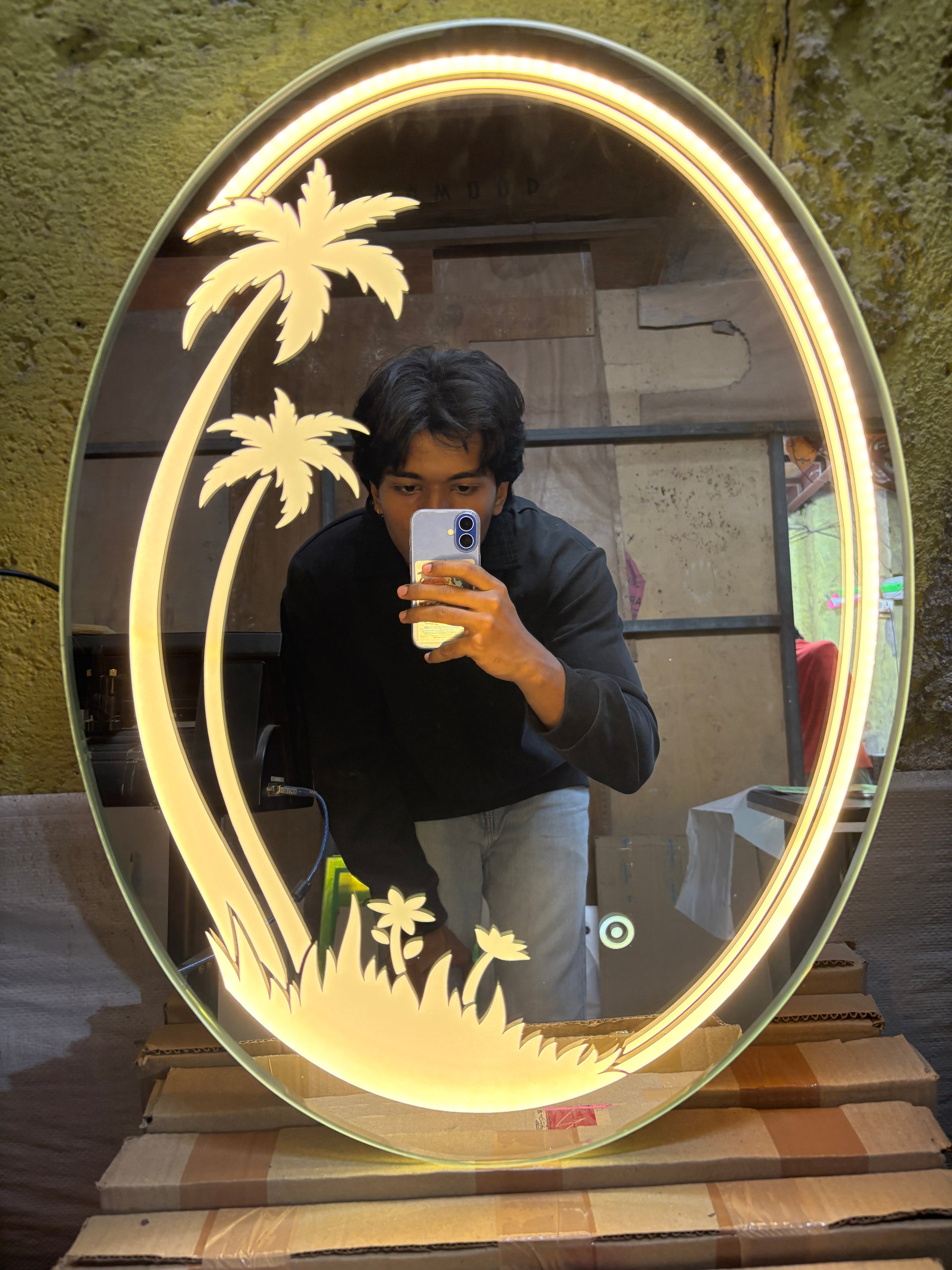 Tropical Oval Dimmable Touch Sensor LED Mirror (Custom Size Available)