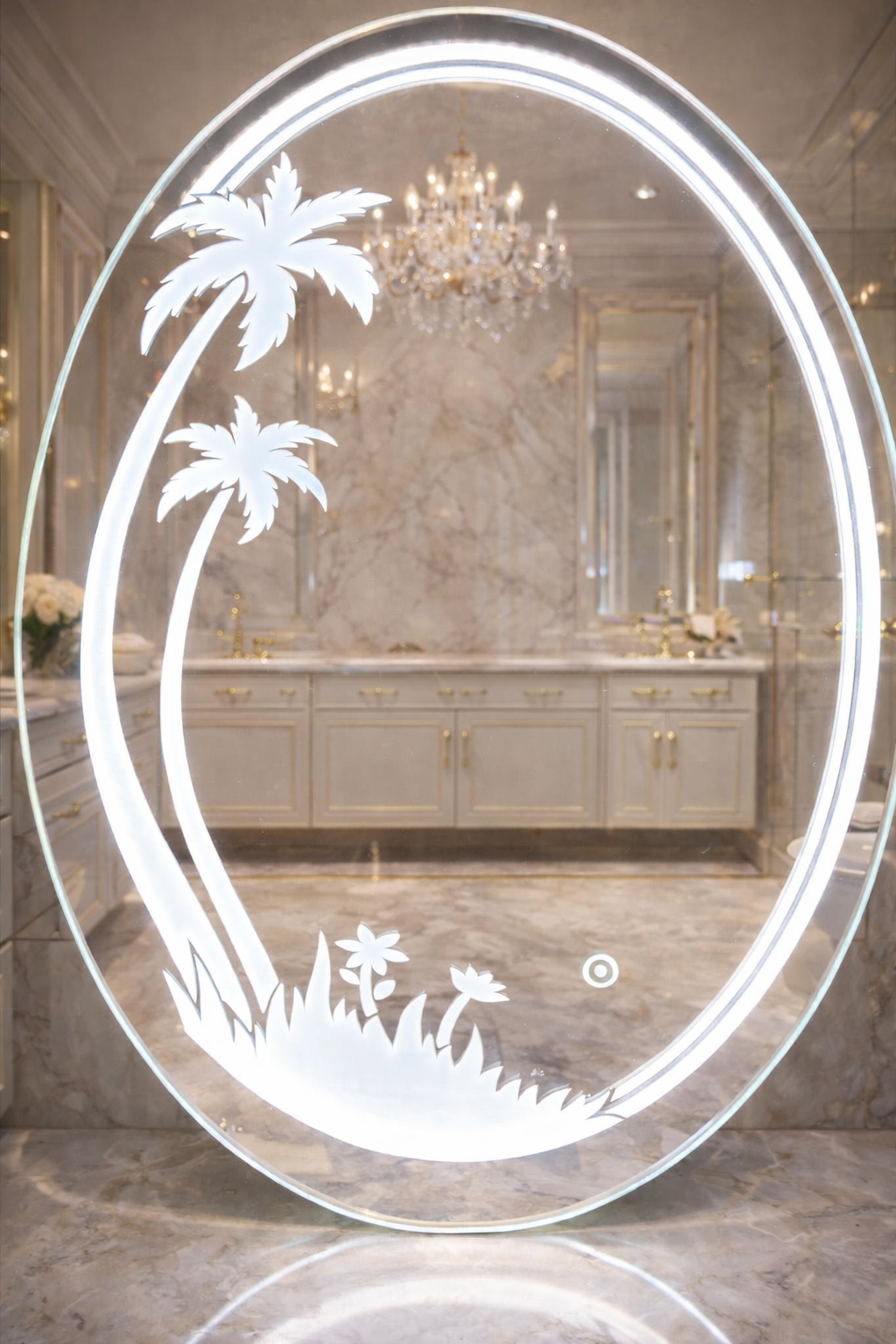 Tropical Oval Dimmable Touch Sensor LED Mirror (Custom Size Available)