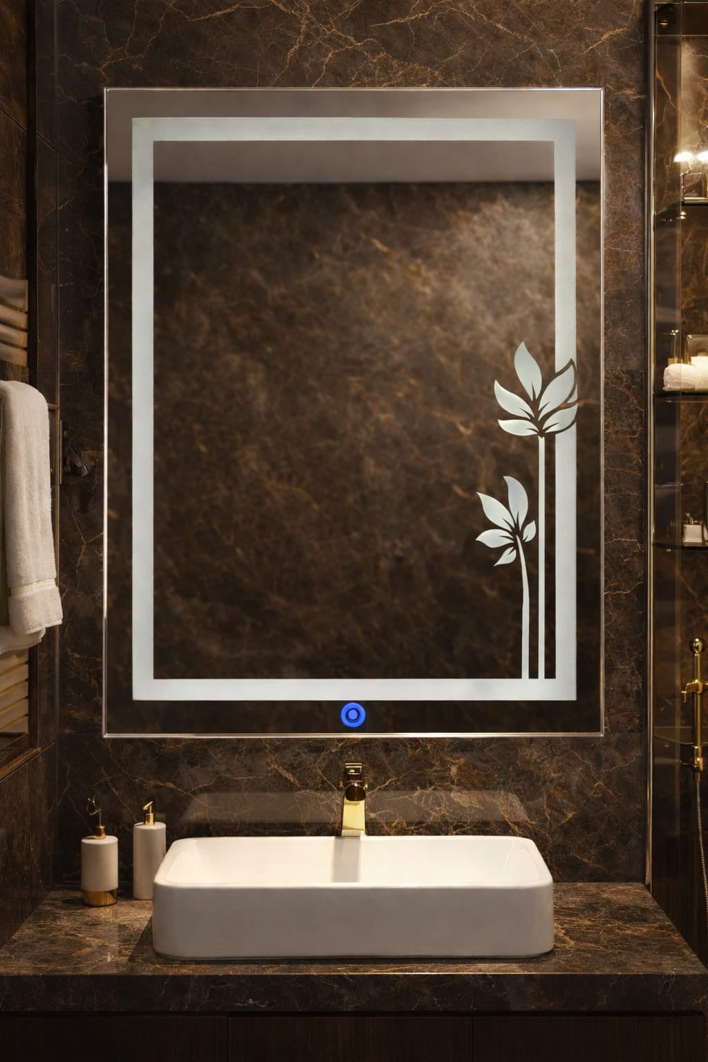Vireleaf Floral LED Mirror – Dimmable Touch Sensor | Custom Size Available