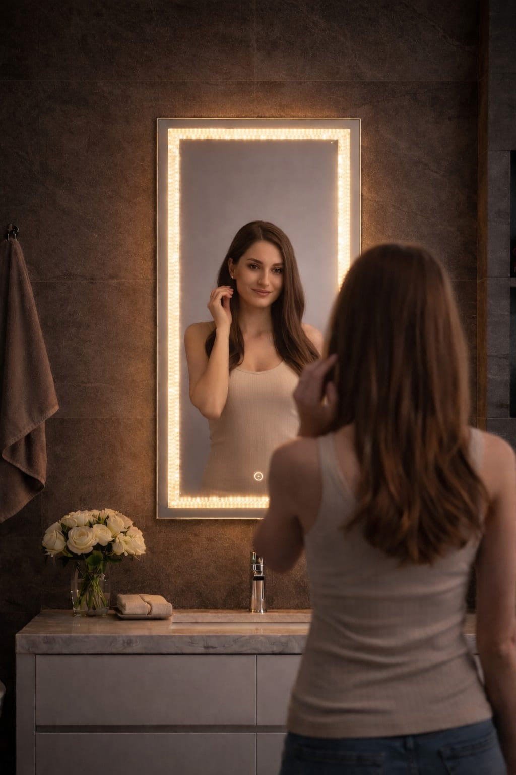 Crystal Edge Smart LED Mirror – Dimmable | 3 Light Modes | Touch Sensor