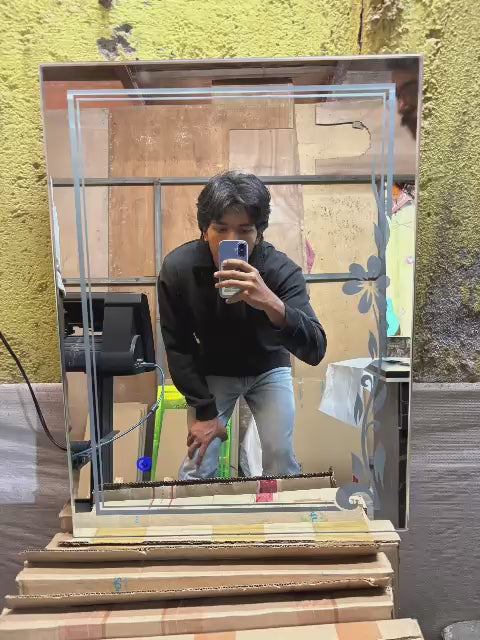 Floral Frame LED Mirror – Dimmable Touch Sensor | Custom Size Available